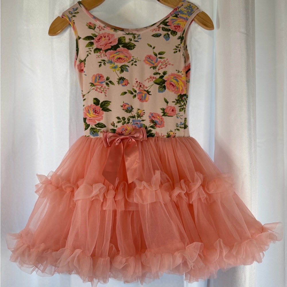 Popatu Floral Pink and Green Little Girls' Dress (5/6)